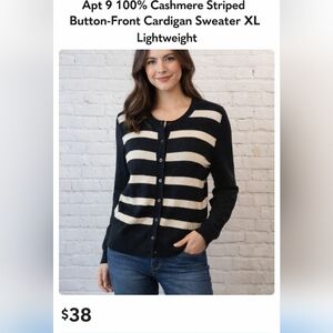 Apt 9 Cashmere Striped Black Button Down Carnigan Every Day Sweater XL